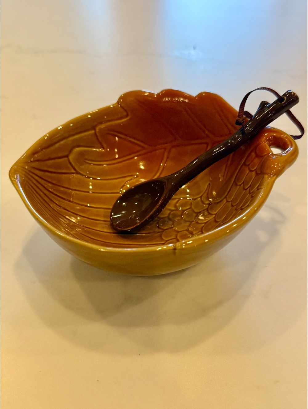 Hallmark Leaf-Shaped Ceramic Bowl with Matching Spoon